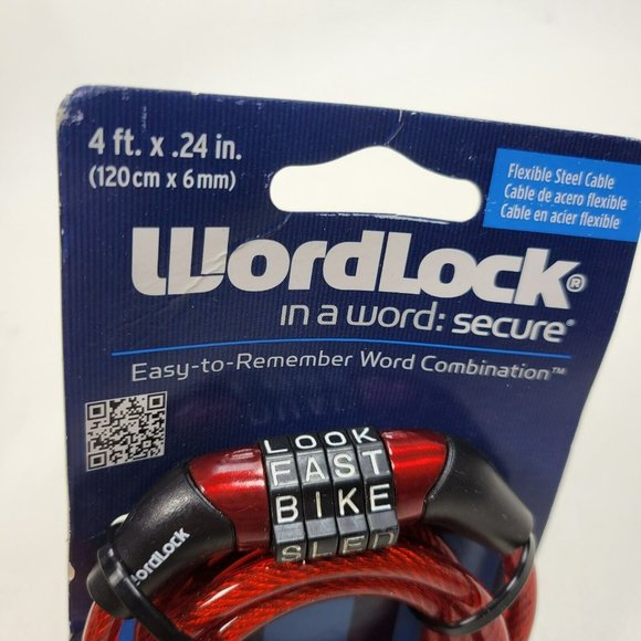 Wordlock Combination Preset Word Combo RED 4' Cable Bike Lock CL-565 - Picture 2 of 4
